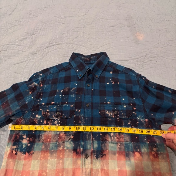 Blue and Pink Plaid Men's Shirt Distressed - Picture 4 of 9